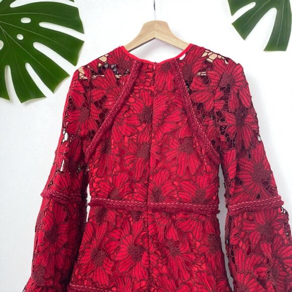 Beulah Scarlet Red Floral Lace Fransisca Mini Dress - Picture 7 of 11